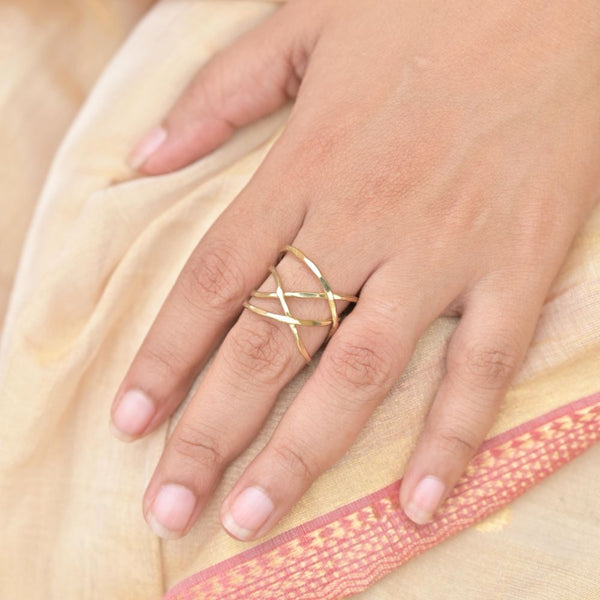 Handcrafted Brass Finger Ring Crossover Design
