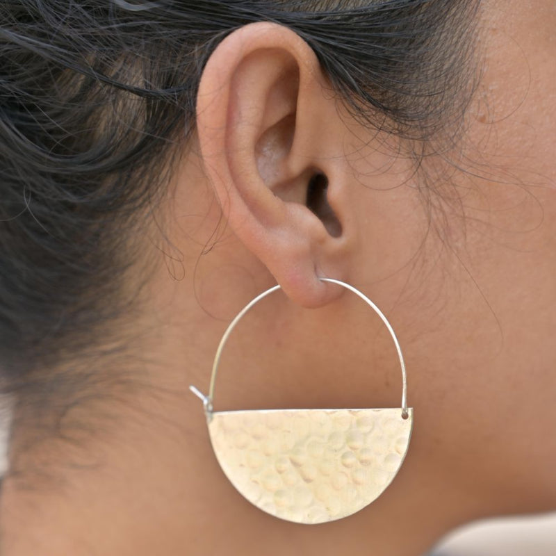 Handcrafted Brass Silver Hammered Earring