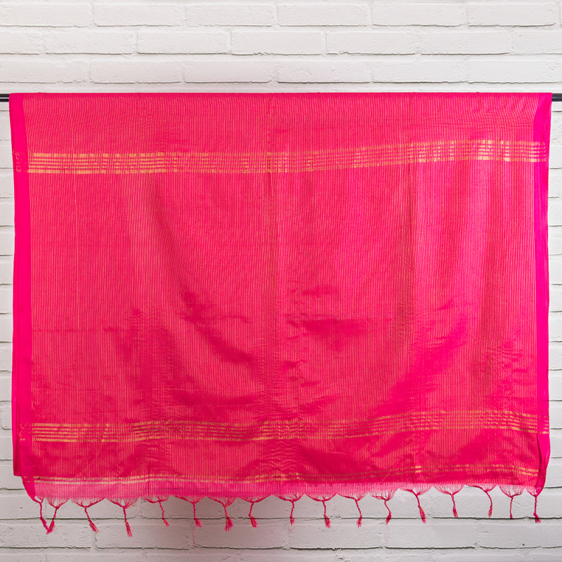 Pink Golden Lines Cotton Sari
