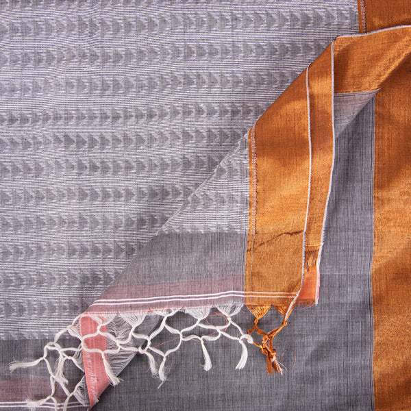 Grey Cotton Fish Design Sari