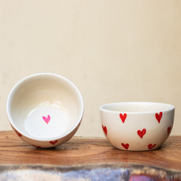 Ceramic Handcrafted Red Hearts Bowls - Set of two