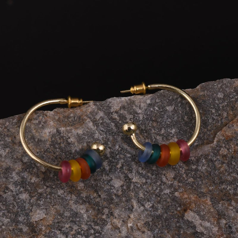 Handcrafted Brass Stud Earring with Colourful Beads