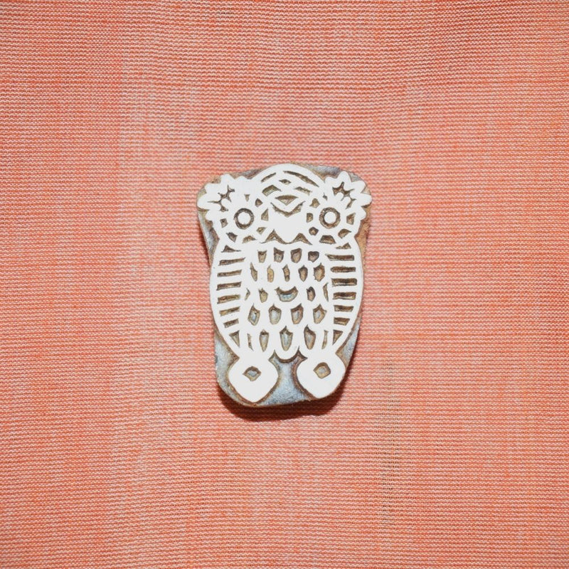 Hand carved block fridge magnet - Owl design