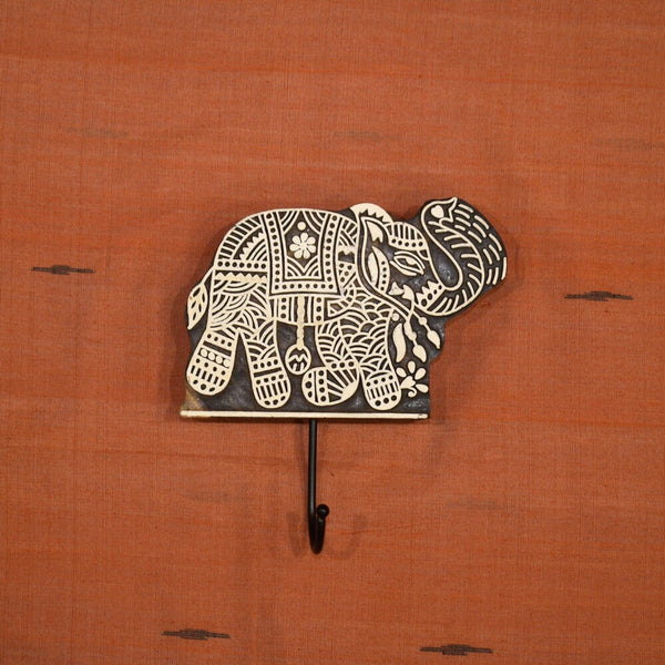 Hand carved block key holder- Elephant design