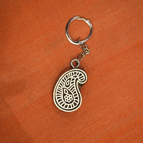 Hand carved Block Keychain- Paisley Design