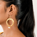 Big Ring Shaped with Pearls Handcrafted Brass Textured Earring