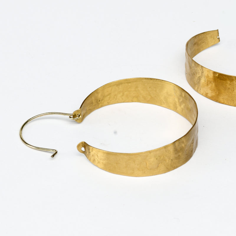 Wave Pattern Loop Shaped Handcrafted Brass Textured Earring