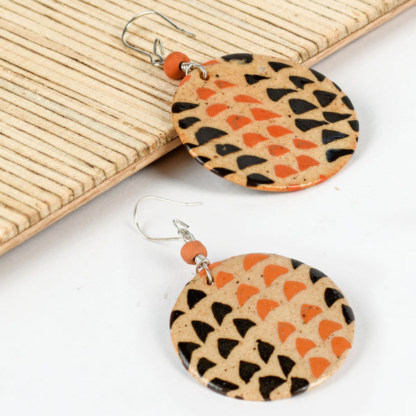 Brown Orange Triangle Ceramic Earring