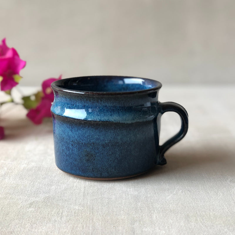 Ceramic Blue Handcrafted Ridged Mug