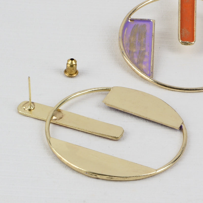 Handcrafted Brass Orange Stud Earring