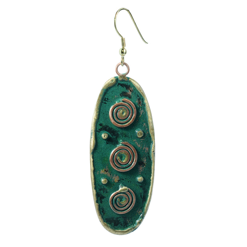 Handcrafted Green Three Circles Textured Earring