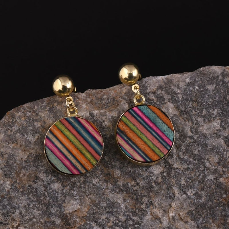 Handcrafted Multicoloured Brass Wood Circle Earring