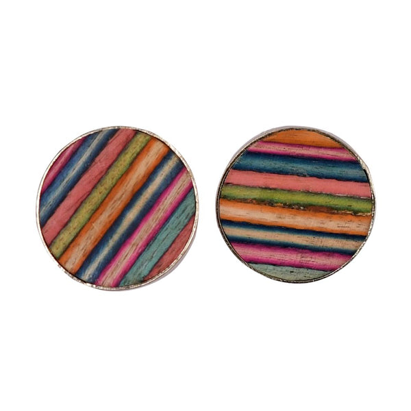 Handcrafted Multicolored Brass Wood Circle Earring