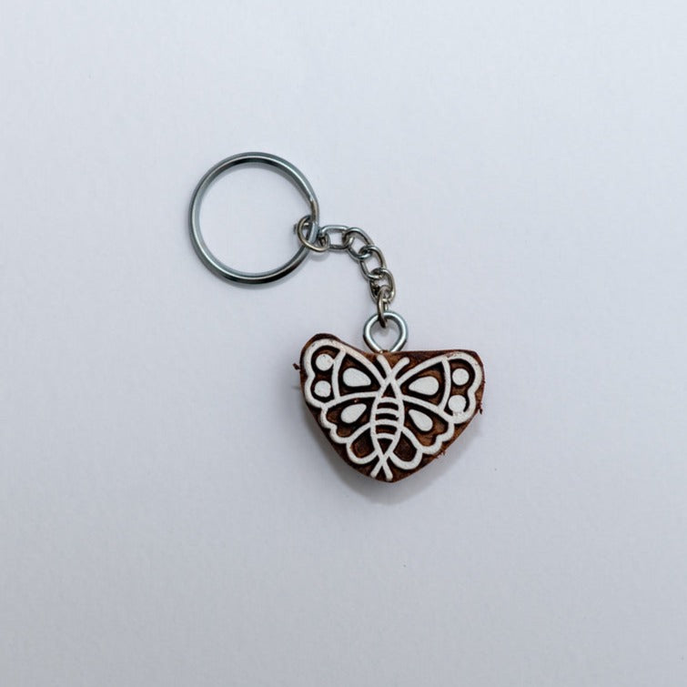 Hand carved Block Keychain- Butterfly design