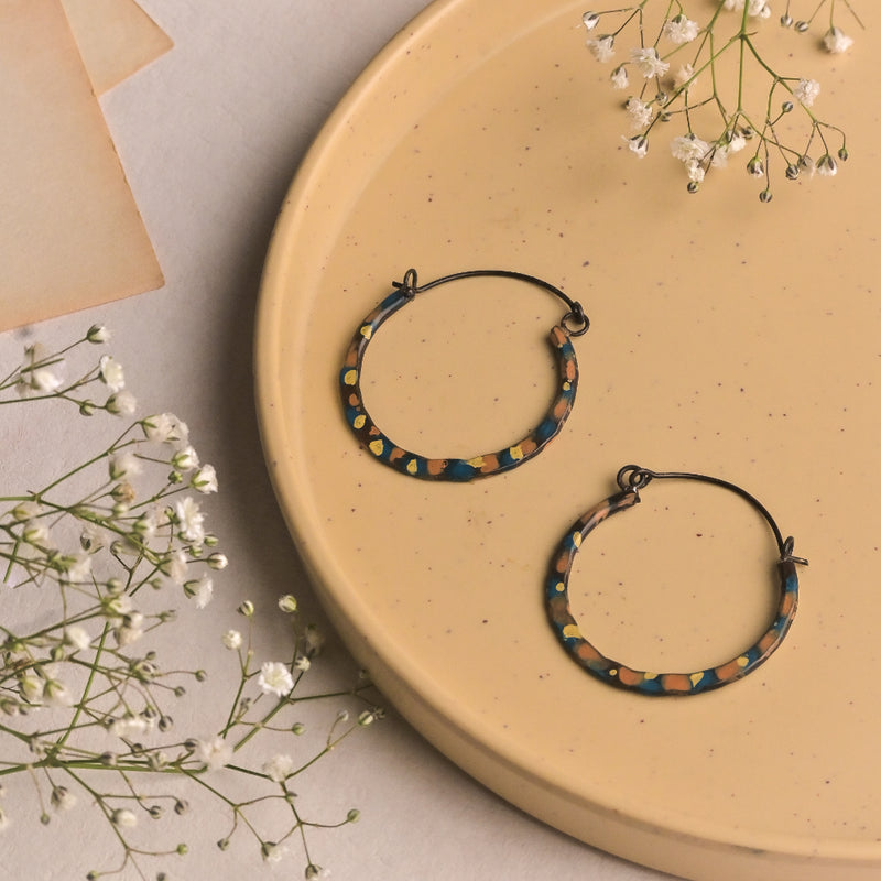 Handcrafted Blue Copper Hoops Earring