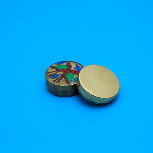 Handcrafted Brass Pill Box Gond Art- Bird Family Design