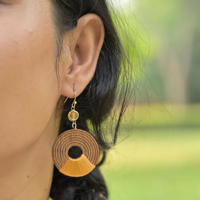 Handcrafted Wooden Bead with Thread Work Earring