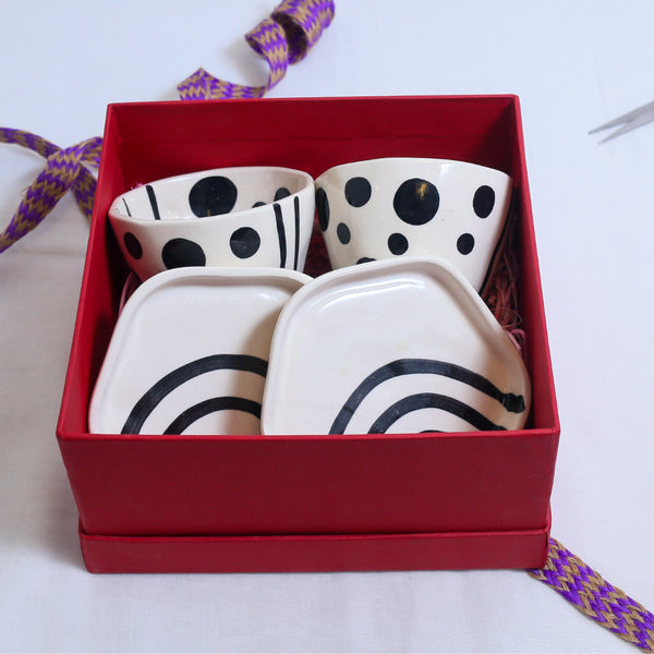 Festive Gift Box with Set of Mugs and Platters