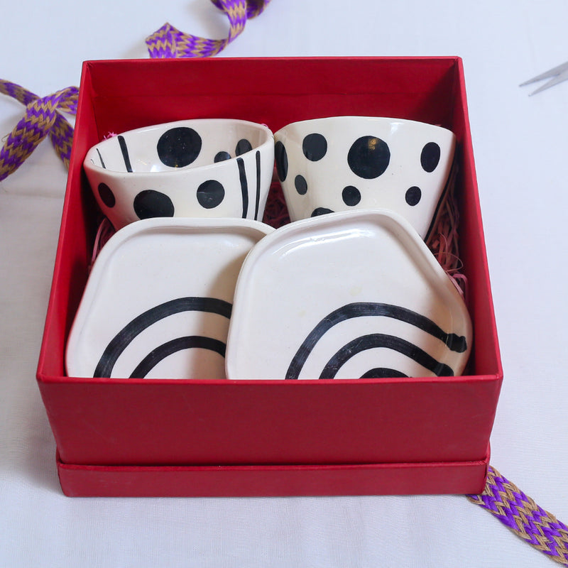 Festive Gift Box with Set of Mugs and Platters