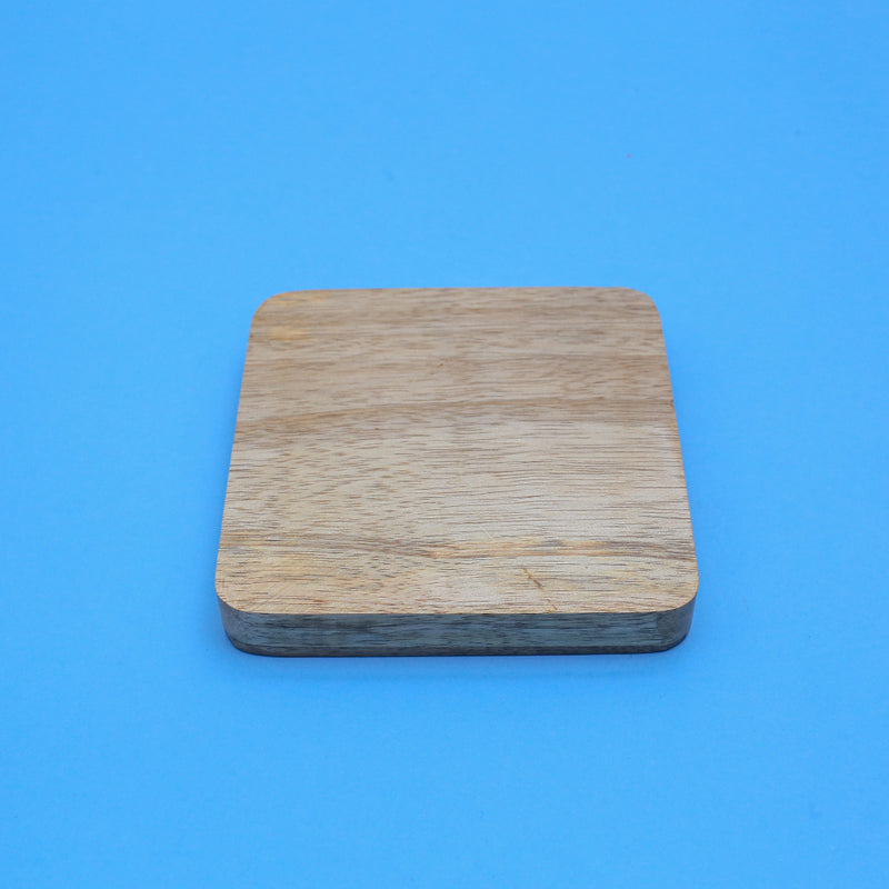 Wooden Square Coasters with White Floral Design Set of 2