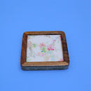 Wooden Square Coasters with White Floral Design Set of 2