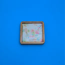 Wooden Square Coasters with White Floral Design Set of 2