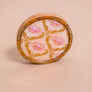 Wooden Round Coasters with Peach Floral Design Set of 2