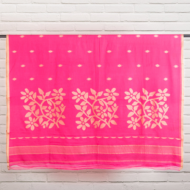 Pink Orange Cotton Jamdani Sari