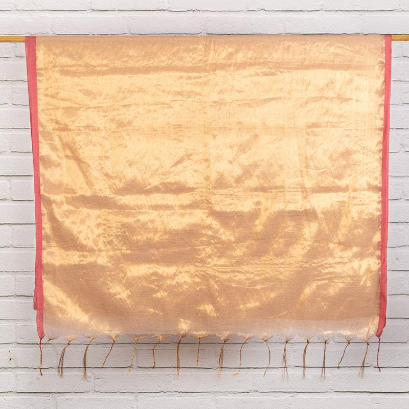 Golden Cotton Tissue Sari with Red Border