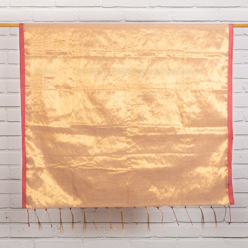 Golden Cotton Tissue Sari with Red Border