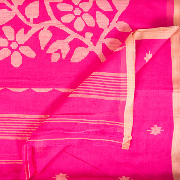 Pink Orange Cotton Jamdani Sari