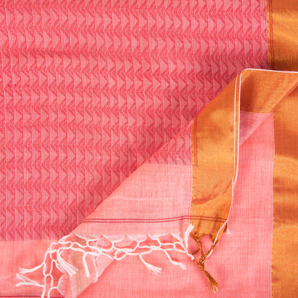 Peach Cotton Fish Design Sari