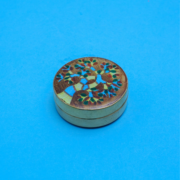 Handcrafted Brass Pill Box Gond Art- Tree Of Life Design