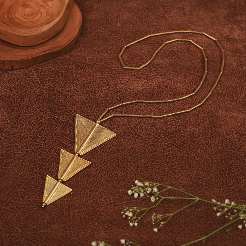 Handcrafted Brass Necklace with Triangle Pendant