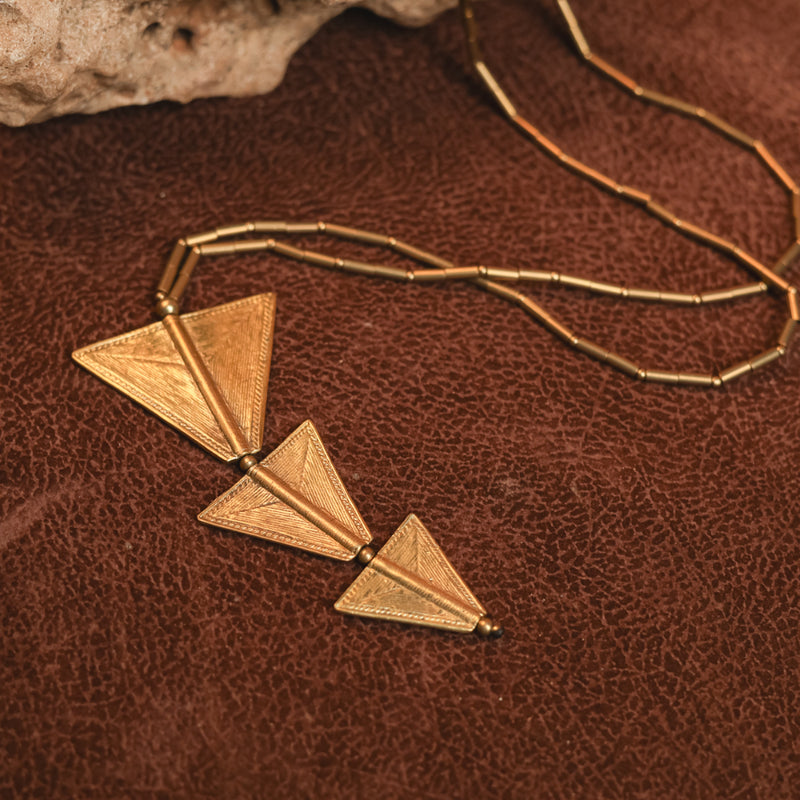 Handcrafted Brass Necklace with Triangle Pendant