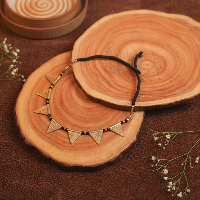 Handcrafted Brass Necklace with Black Beads