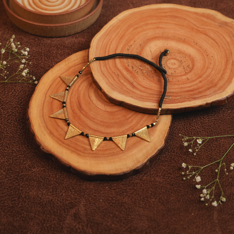 Handcrafted Brass Necklace with Black Beads