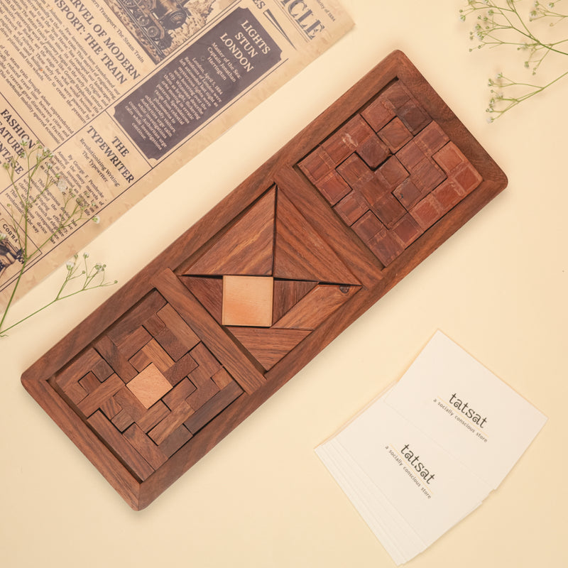 Brain Teaser Set- 3 in 1 Wooden Jigsaw Puzzle