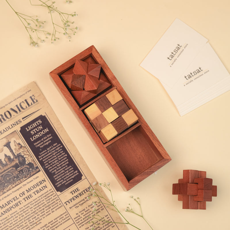 Wooden 3-in-1 Puzzle Box