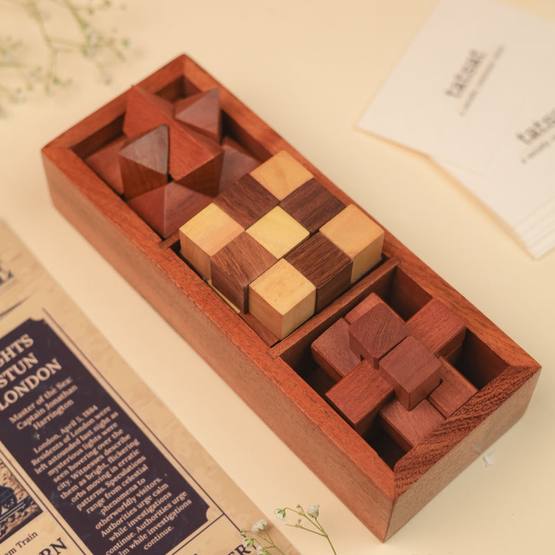 Wooden 3-in-1 Puzzle Box