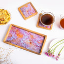 Wooden Tray Abstract Design with Coaster Set