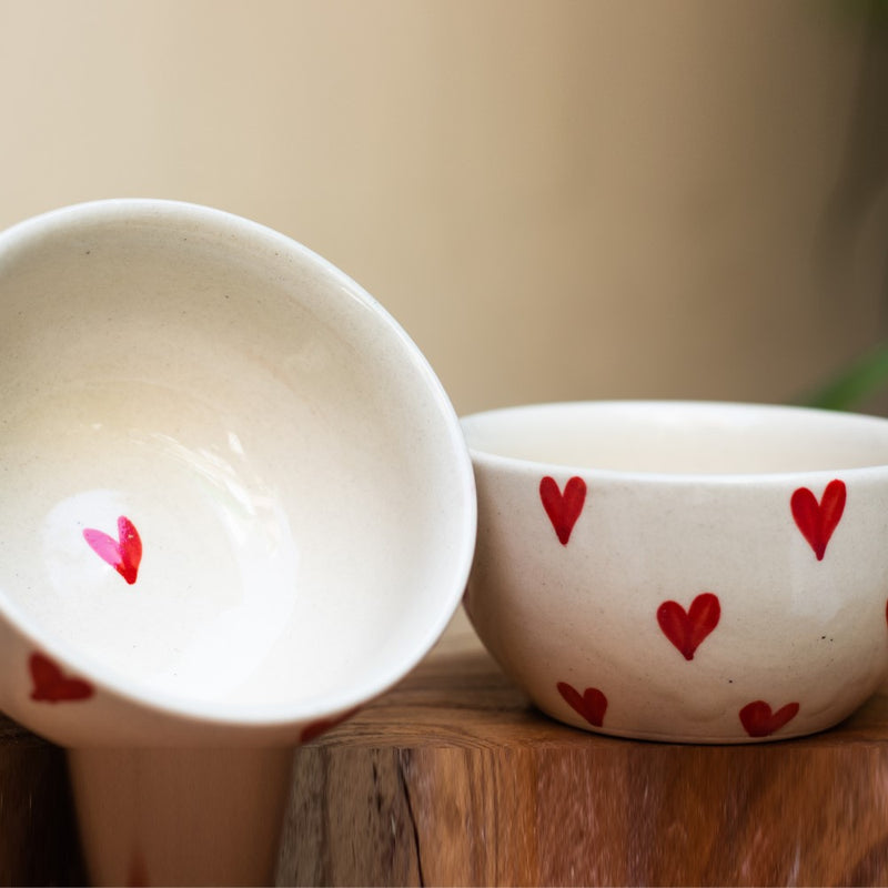 Ceramic Handcrafted Red Hearts Bowls - Set of two