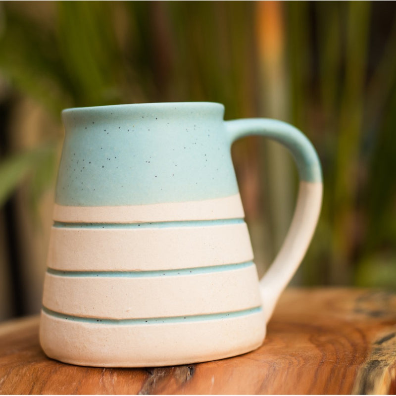 Ceramic Handcrafted Blue Stripes Coffee Mug- Set of two