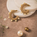 Handwoven Pearl-Embellished Brass Hoops – Contemporary Statement Earrings