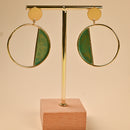 Handcrafted Brass Sea Green Circle Stud Earring