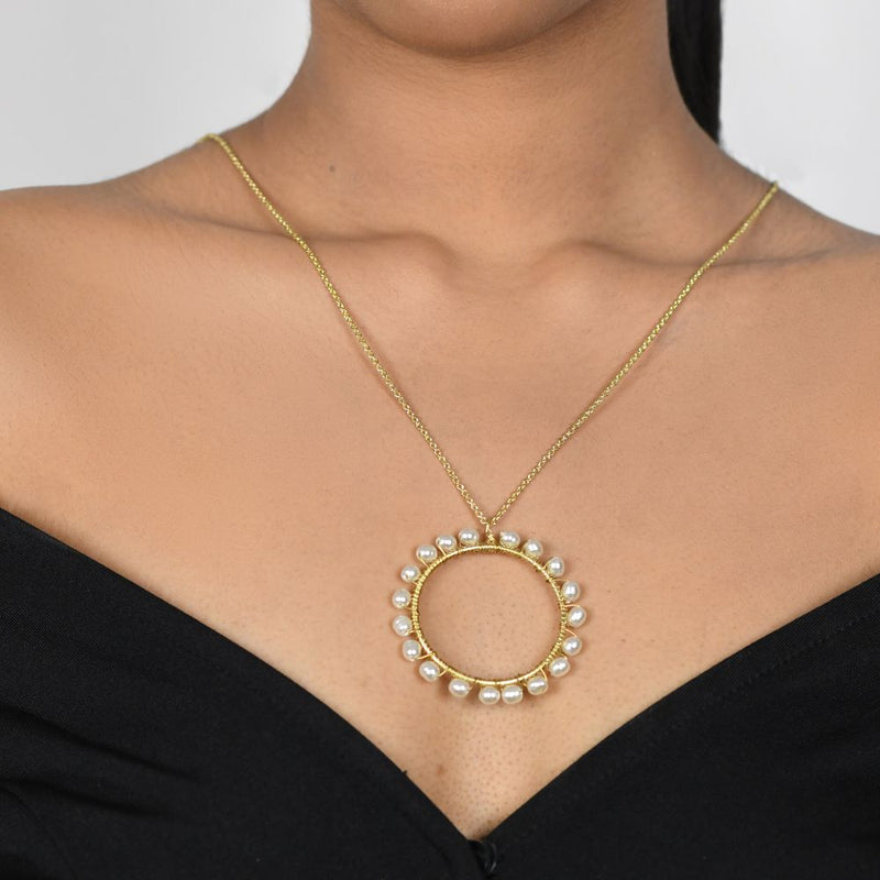 Handcrafted Brass Round Pearl Necklace