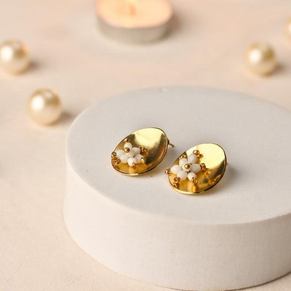 Gold White Stud Earring