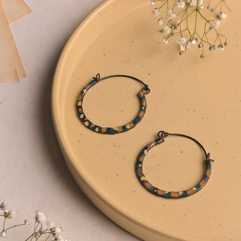 Handcrafted Blue Copper Hoops Earring