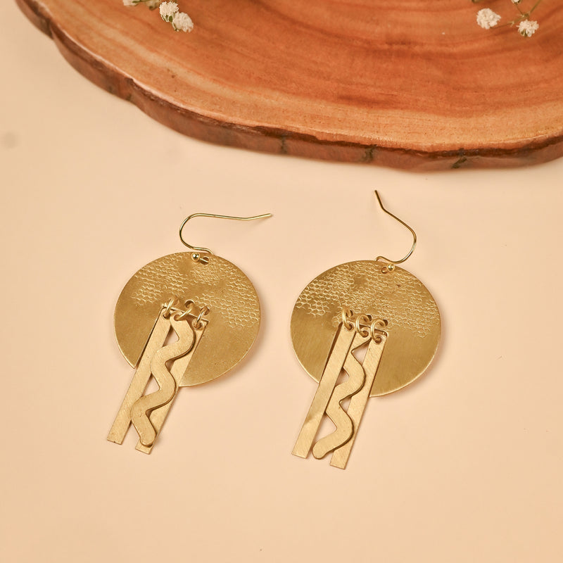 Handcrafted Brass Circles and Wave Design Earring