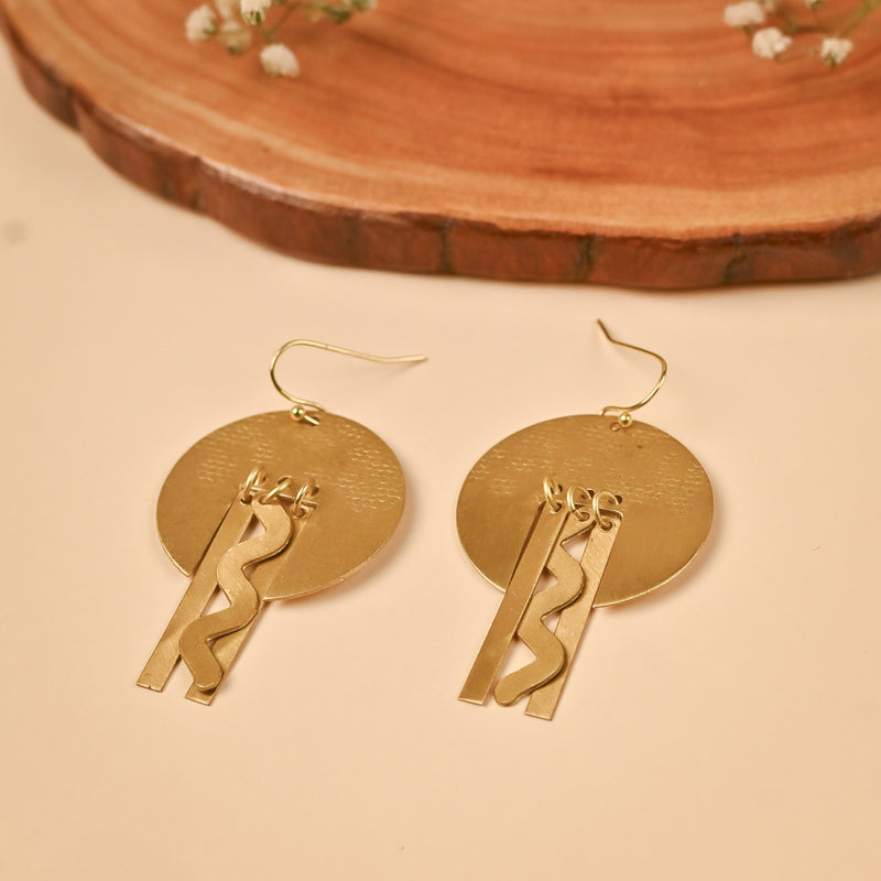 Handcrafted Brass Circles and Wave Design Earring